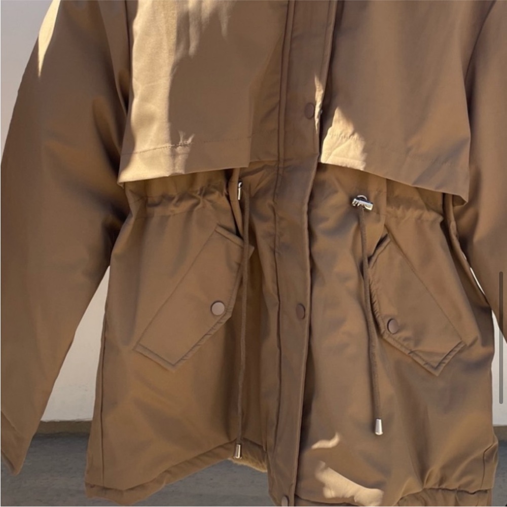 61.LAST 1!CLEARANCE water resistant Brown Fleece lined Wind Breaker parka coat - Picture 2 of 8
